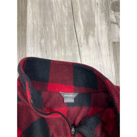 Eddie Bauer 1/4 Zip Buffalo Plaid Fleece Pullover Womens Large Red Top Shirt - Picture 3 of 7